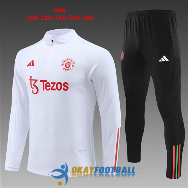 tracksuit zipper manchester united kid white red 2023-2024