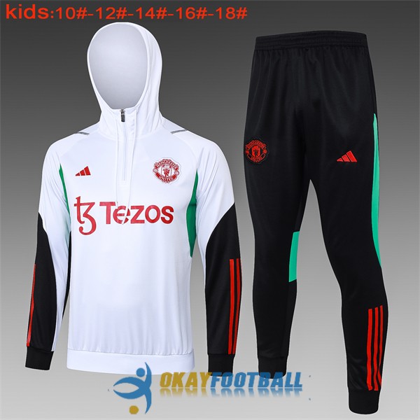 tracksuit hooded manchester united kid white green black red 2023-2024